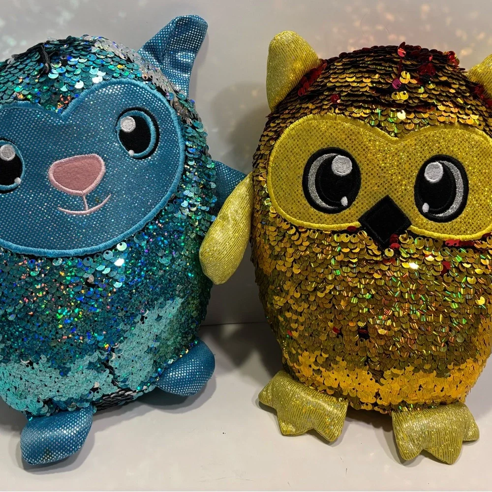 2 Shimmeez 8” sequin plush animals Lainey Lamb & Oakley Owl. Reversible sequins